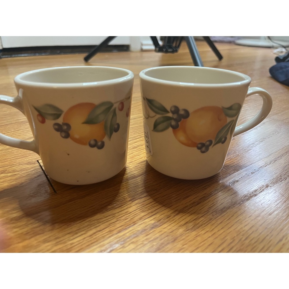 Vtg Corning USA Coffee Mugs Set of 2 Abundance Fruit Design Kitchen Decor